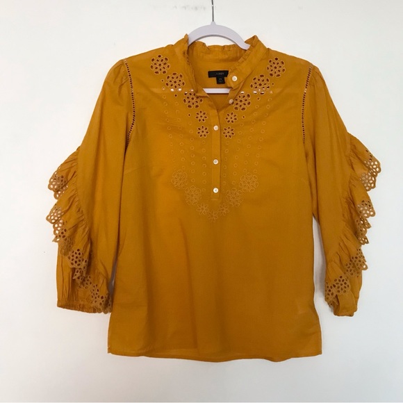 J Crew Ruffle-sleeve top with embroidered eyelet - Picture 2 of 8